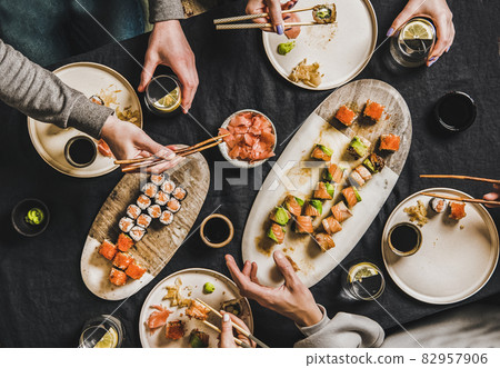 People having Japanese dinner during lockdown at 82957906