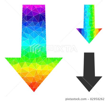Vector Triangle Filled Arrow Down Icon with Spectral Colored Gradient 82958262