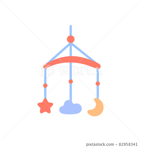 Crib mobile icon. Flat color baby toy isolated on white background. Cute decor for newborns room element design. Kids object illustration. 82958341