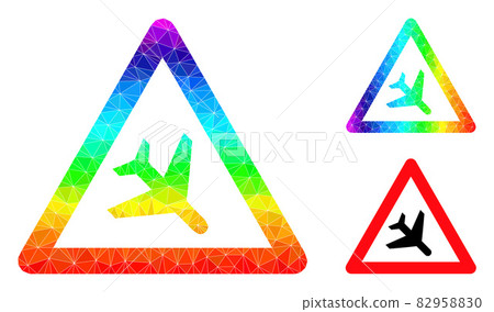 Vector Lowpoly Airplane Warning Icon with Spectrum Gradient 82958830
