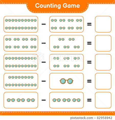 Counting game, count the number of Sunglasses and write the result. Educational children game, printable worksheet, vector illustration 82958942