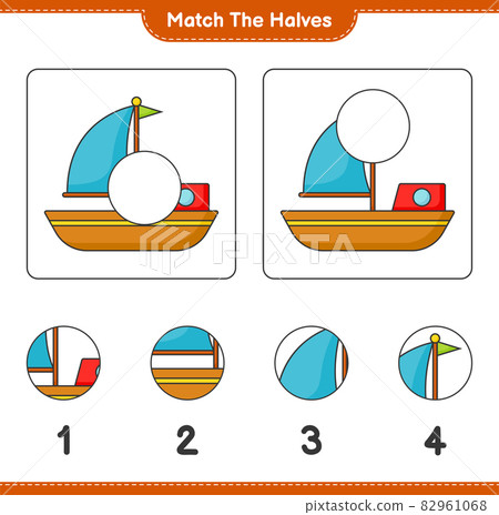 Match the halves. Match halves of Boat. Educational children game, printable worksheet, vector illustration Match the halves. Match halves of Boat. Educational children game, printable worksheet, vector illustration 82961068