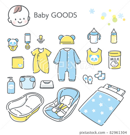 為微笑嬰兒和嬰兒產品設置的插圖素材 為微笑嬰兒和嬰兒產品設置的插圖素材 82961304