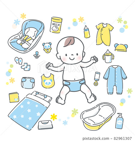 為微笑嬰兒和嬰兒產品設置的插圖素材 82961307