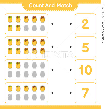 Count and match, count the number of Jam and match with the right numbers. Educational children game, printable worksheet, vector illustration 82961966