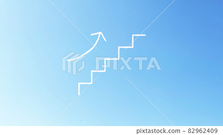 Illustration of stairs and arrows above the blue sky Illustration of stairs and arrows above the blue sky 82962409