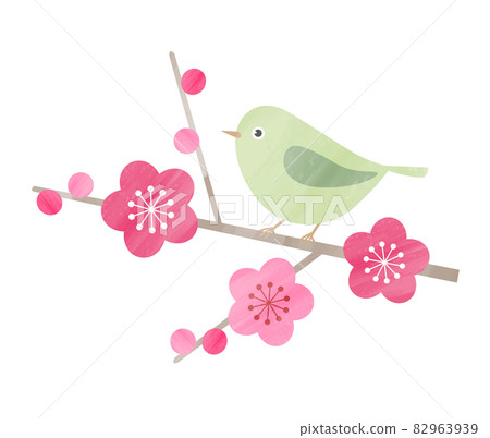 Illustration of cute plum and white-eye Illustration of cute plum and white-eye 82963939