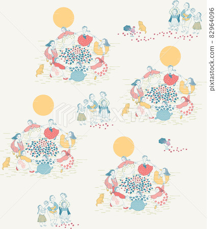 Vector seamless pattern of Korean traditional game. Gangkang Suwollae, a Korean circle dance. The modern design of Korea. Design for fabric, web design, print project, and rapping 82964096