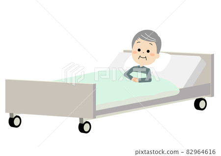 An elderly man resting in bed looking relieved... - Stock Illustration ...