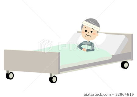 一名受傷住院的老人,神情不安 一名受傷住院的老人,神情不安 82964619