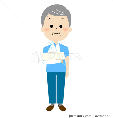 An elderly man with a sling on his right hand 82964658