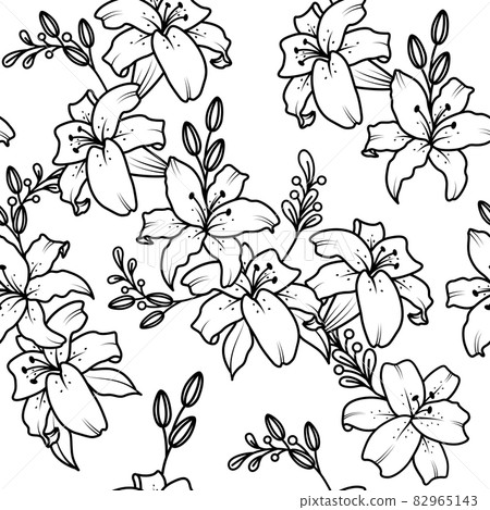Outline lily seamless pattern. Vector illustration. Outline lily seamless pattern. Vector illustration. 82965143