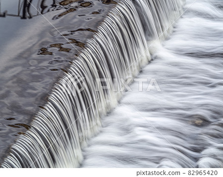 A small flat cascade in a calm river 82965420