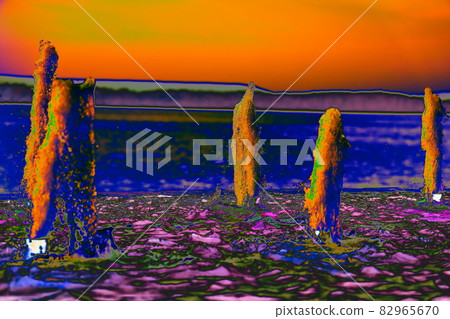 Abstract landscape with water jets, changed color, bright multicolor background Abstract landscape with water jets, changed color, bright multicolor background 82965670