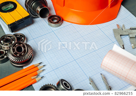 Car engineering tools top view on graph paper Car engineering tools top view on graph paper 82966255