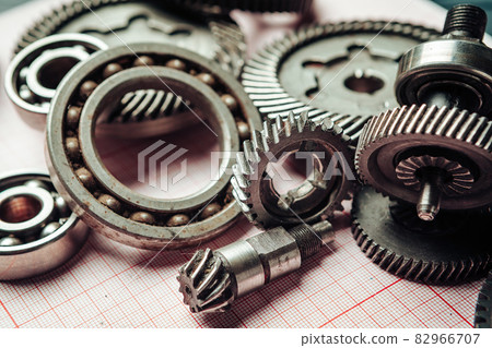Car parts on graph paper close up. Engineering concept 82966707