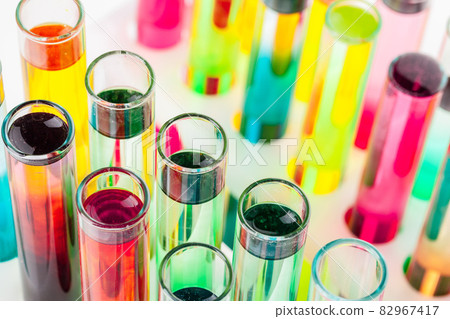 Still life in laboratory. Test tubes with colorful chemicals 82967417