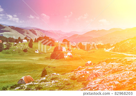 View on hairpin road to Risan. Montenegro. Sun flare View on hairpin road to Risan. Montenegro. Sun flare 82968203