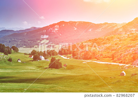 View on hairpin road to Risan. Montenegro. Sun flare View on hairpin road to Risan. Montenegro. Sun flare 82968207