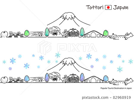 Simple line drawing set of sightseeing spots in Tottori prefecture in winter Simple line drawing set of sightseeing spots in Tottori prefecture in winter 82968919