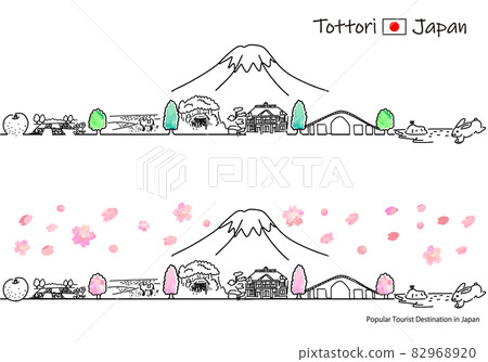 Simple line drawing set of sightseeing spots in Tottori prefecture in spring 82968920