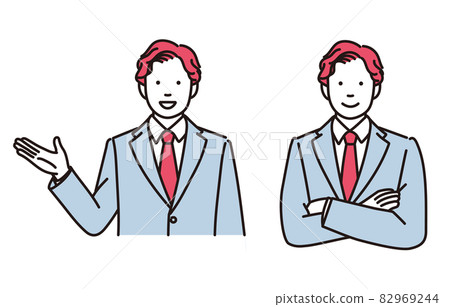 Simple illustration of a businessman who explains or crosses his arms with a smile 2 pose set Simple illustration of a businessman who explains or crosses his arms with a smile 2 pose set 82969244