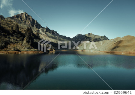Lac De Lessy and Mountain landscape at sunrise in The Grand-Bornand, France 82969641