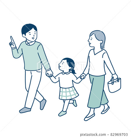 三個父母和孩子手牽手走 三個父母和孩子手牽手走 82969703