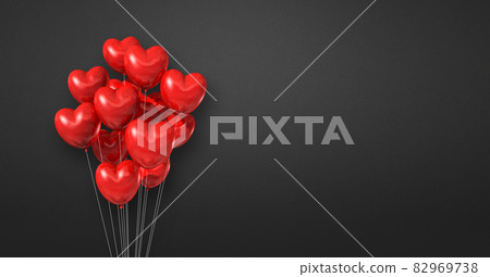 Red heart shape balloons bunch on a black wall... - Stock Illustration ...