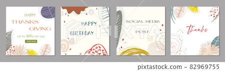 Set trendy abstract square art templates with floral and geometric elements. Suitable for social media posts, mobile apps, banners design and web internet ads. Vector fashion backgrounds. 82969755