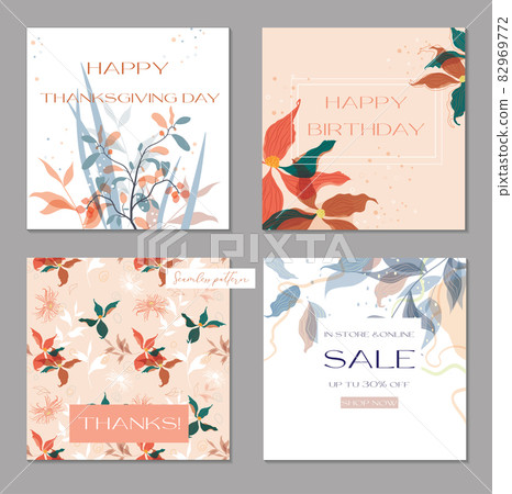 Set trendy abstract square art templates with floral elements. Suitable for social media posts, mobile apps, banners design and web internet ads.Gentle pastel colors. Seamless natural pattern. Vector Set trendy abstract square art templates with floral elements. Suitable for social media posts, mobile apps, banners design and web internet ads.Gentle pastel colors. Seamless natural pattern. Vector 82969772