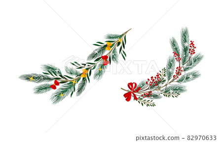 Set of decorated Christmas tree branches vector... - Stock Illustration ...