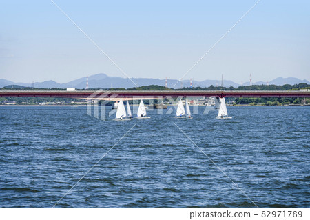 Tomei Expressway, Lake Hamana Bridge and Dinghy Tomei Expressway, Lake Hamana Bridge and Dinghy 82971789