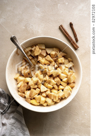 Cutted and peeled apples. Cooking an apple pie or tart. Step by step recipe. 82972108