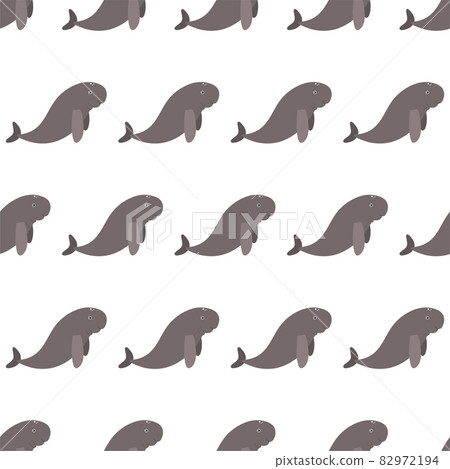 Sea animal seamless pattern with dugon. Undersea world habitants print. Hand drawn underwater life vector illustration. Funny cartoon marine animals character for kid fabric, textile. Sea animal seamless pattern with dugon. Undersea world habitants print. Hand drawn underwater life vector illustration. Funny cartoon marine animals character for kid fabric, textile. 82972194