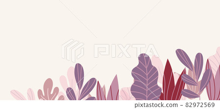 Floral web banner with drawn color exotic leaves. Nature concept design. Modern floral compositions with summer branches. Vector illustration on the theme of ecology, natura, environment 82972569