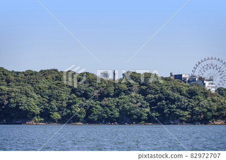 View toward Tateyama Temple from the Lake Hamana pleasure boat 82972707
