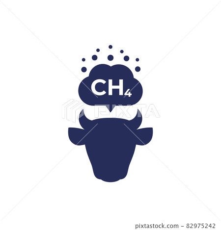 methane emissions icon with cattle 82975242