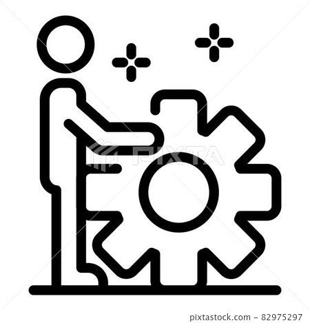 Man holds gear icon, outline style - Stock Illustration [82975297] - PIXTA