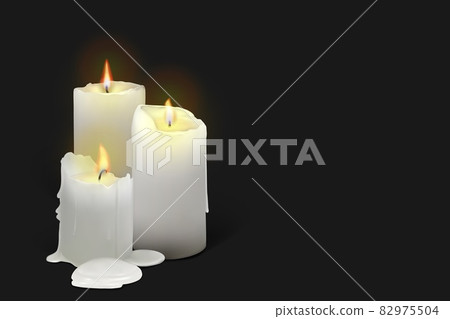 Set of burning white candles on a black background - Stock Illustration ...