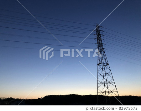 Blue sky and radio tower at dusk Blue sky and radio tower at dusk 82975572