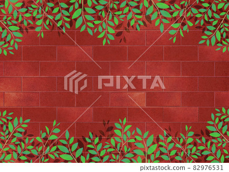 背景材料木葉鮮綠色青葉塊磚牆 82976531
