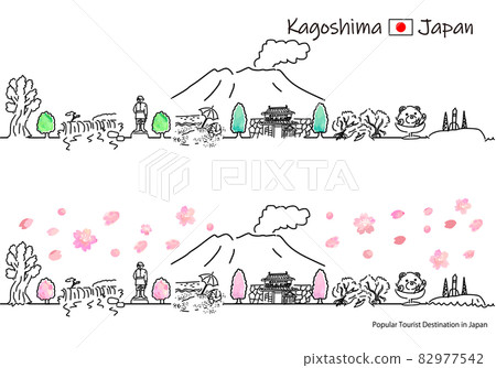 鹿兒島縣春季觀光景點的簡單線描圖 82977542