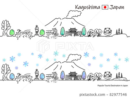 鹿兒島縣冬季觀光景點的簡單線描圖 鹿兒島縣冬季觀光景點的簡單線描圖 82977546