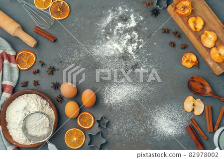 Beautiful composition of Christmas sweets with decorations 82978002