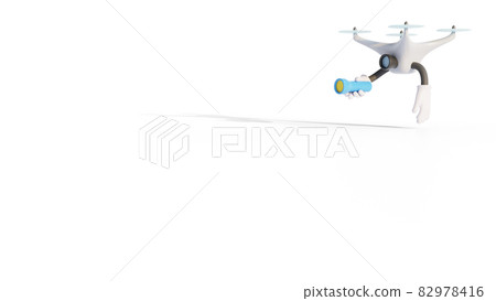 Illustration of a drone holding a flashlight Drone image material Drone character 82978416