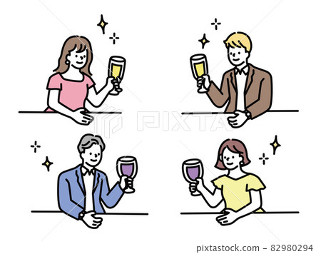 Illustration of drinking alcohol (party, toast, celebration, joint party, matchmaking, dinner, couple, couple, anniversary) 82980294