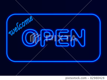 Neon text Style Welcome Open Graphics Design Vector Illustration 82980428