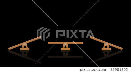 Seesaw balance. Teeter with equal and unequal weight, balanced and unbalanced totter swing. Isolated vector illustration on black background. 82981205