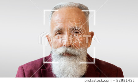 Old stylish man with beard, double exposure facial recognition Old stylish man with beard, double exposure facial recognition 82981455